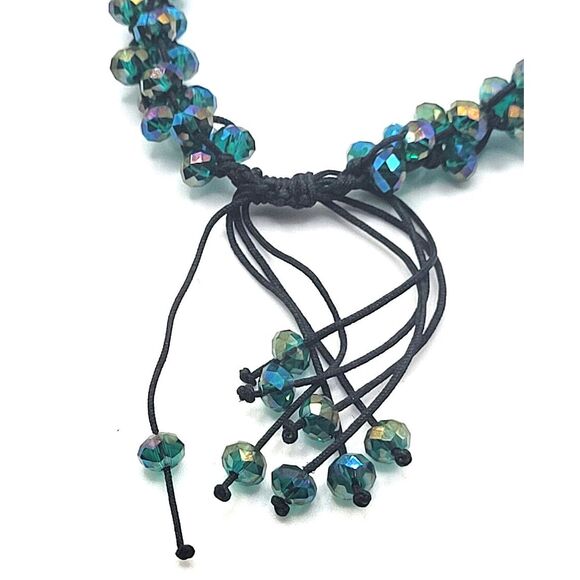 Crystal Emerald AB Peacock Rondelle Beads Iridescent Bracelet Slide Knot 8in - Picture 3 of 5